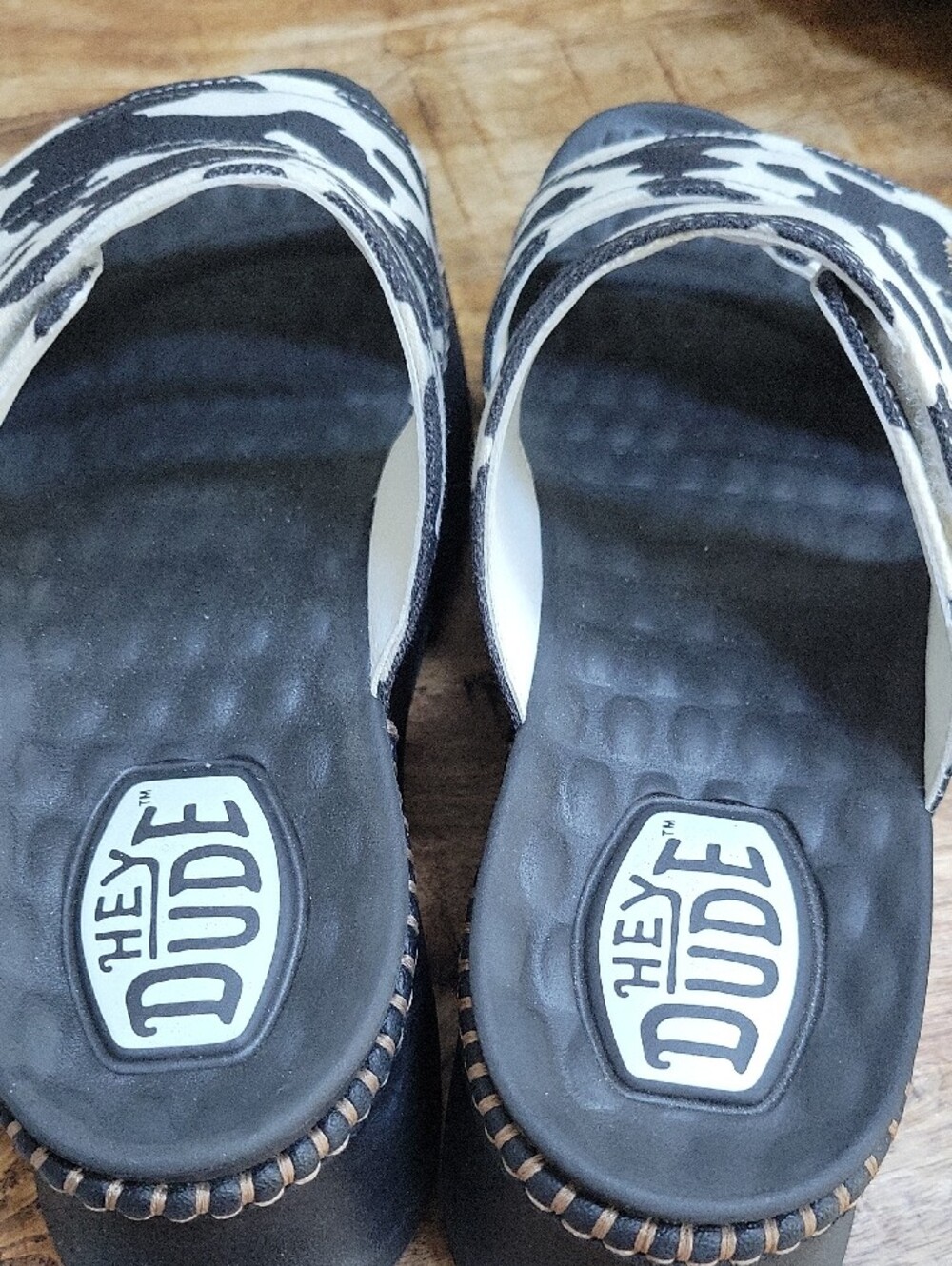 Hey Dude Black & White Cow-Pattern Platform Sandals - Picture 5 of 7